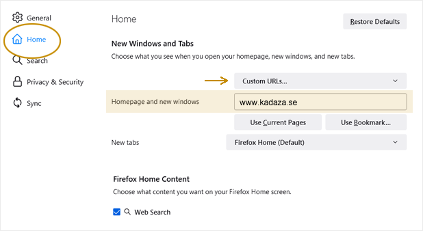 Set Kadaza to open when Firefox starts