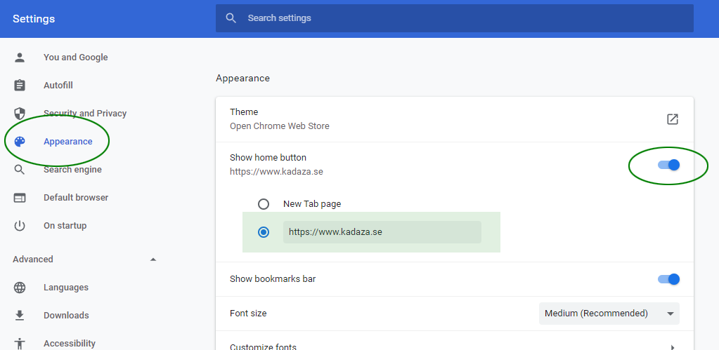 Chrome Appearance Settings